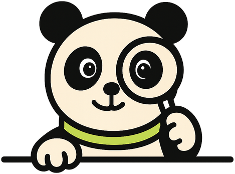 The Locus panda investigates with a magnifying glass